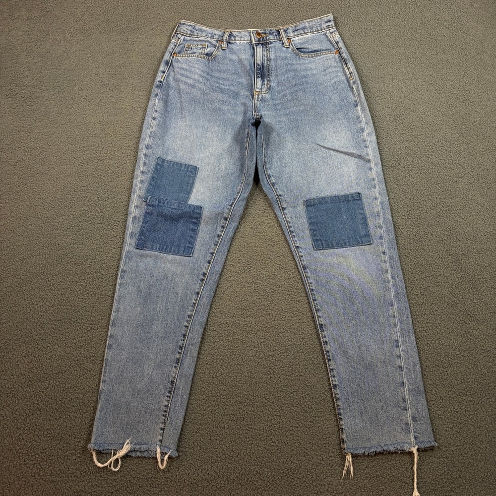 Universal Thread Jeans Womens 4/27R Blue Boyfriend Patchwork Raw Hem Denim 8942